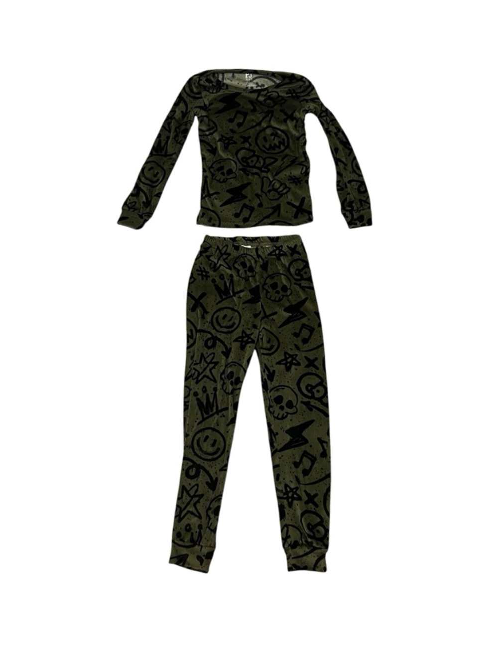 PJ Place Khaki Velvet Pyjama Set Kids Boys Size 10 Long Sleeve Shirt And Pants